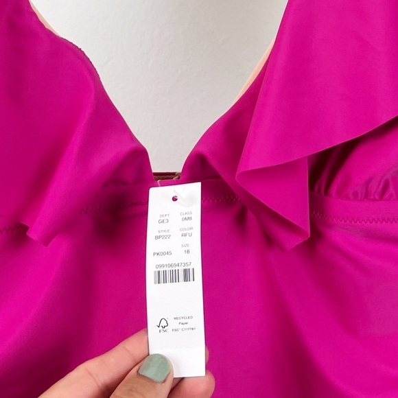 NWT J. Crew Ruched ruffle one-piece swimsuit in Radiant Fuchsia - Picture 6 of 8